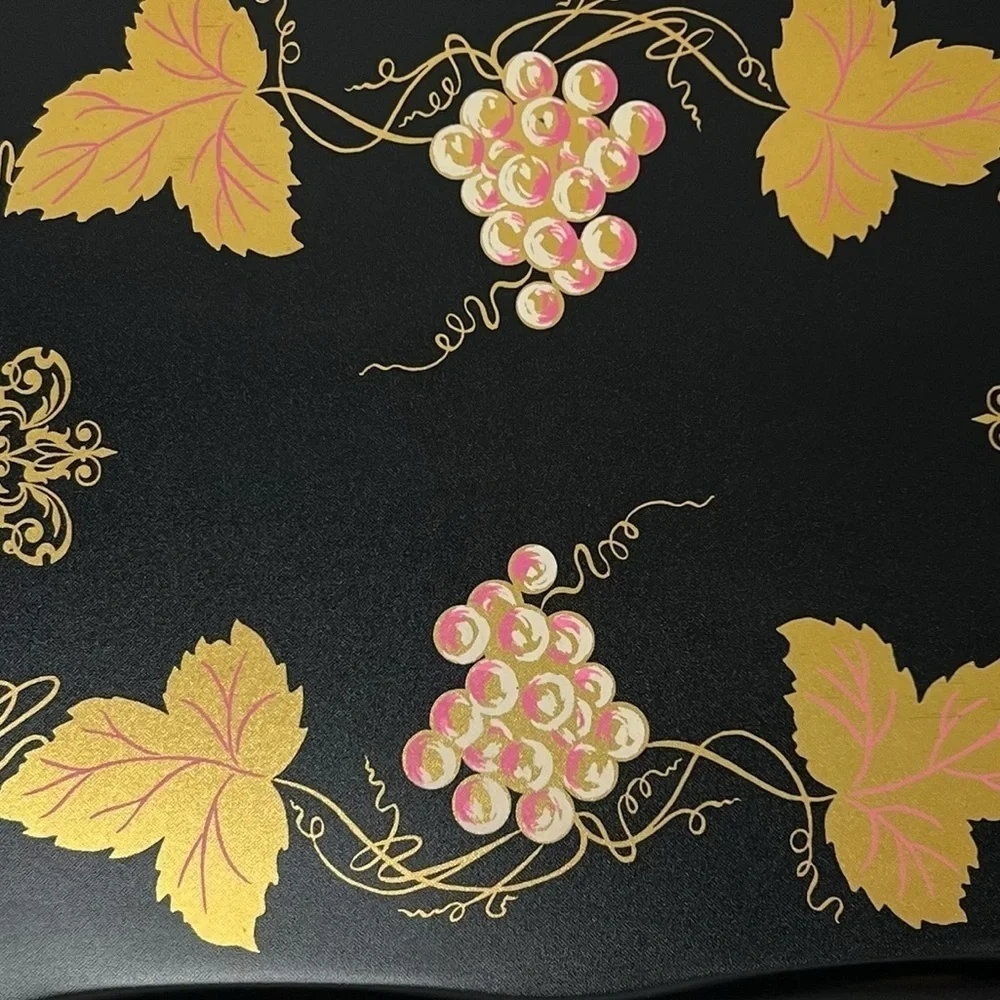 Vintage Trays set of 4 Large Black Floral Tole Metal Hand Painted Toleware Trays